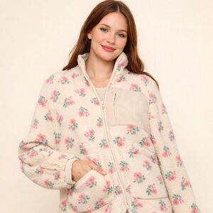 🍰 Floral Cream Sherpa Jacket Dopamine Dressing